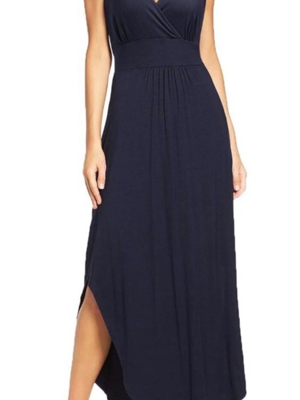 Sleeveless Navy V-Neck Maxi Dress with Side Slits size M